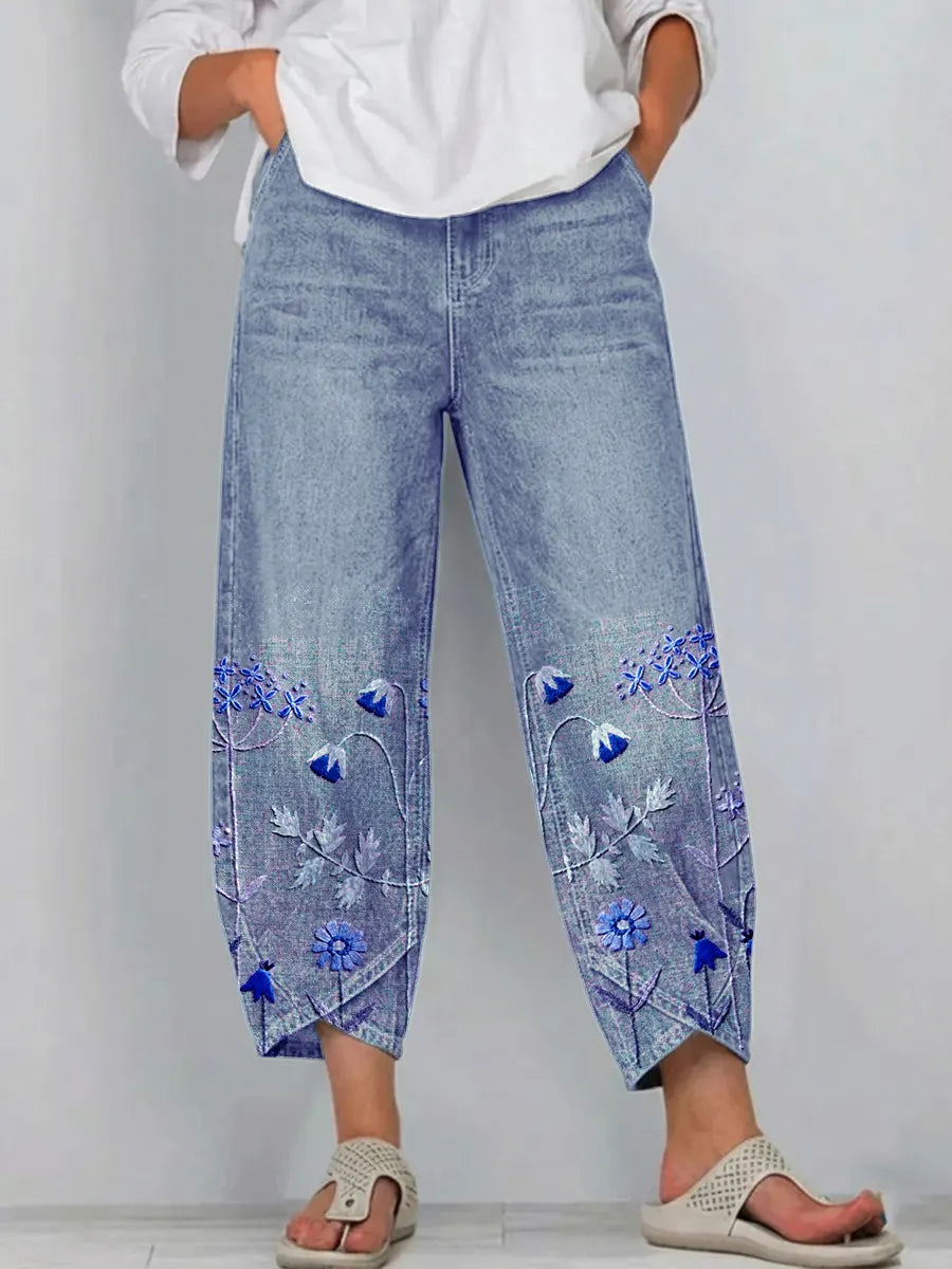 Aven | Pantaloni casual cu broderie