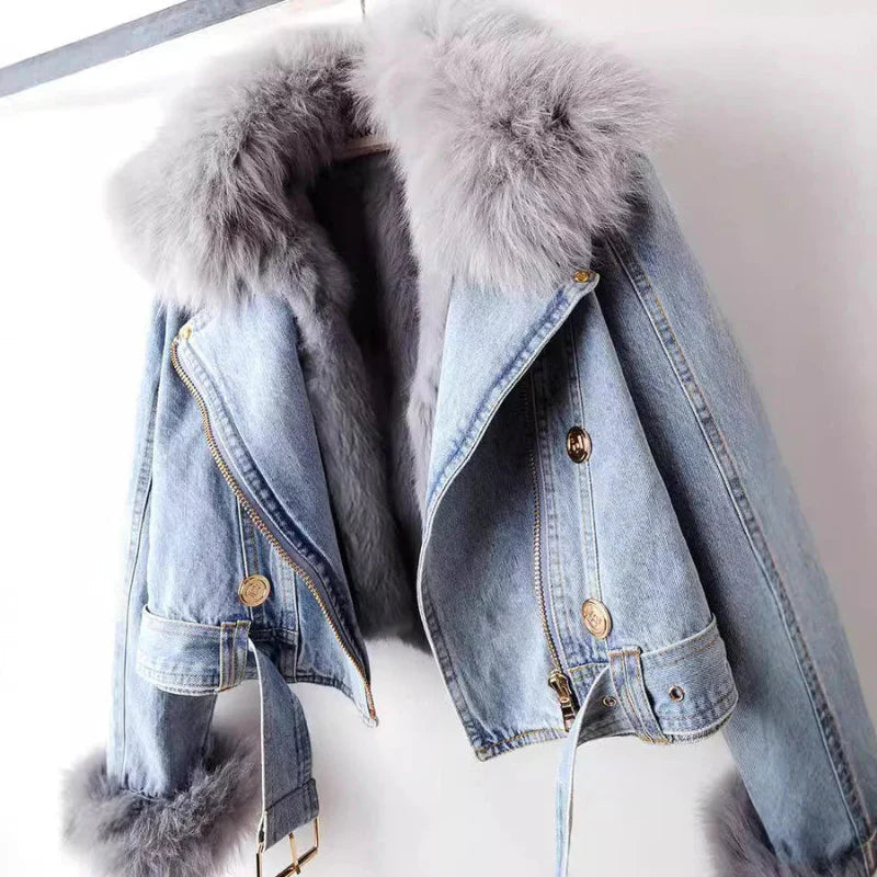 Phylicia | Jachetă din denim cu guler din blană artificială