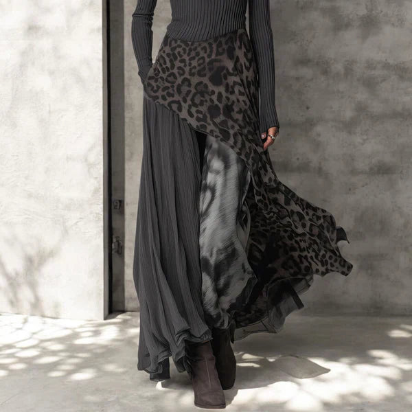 Monika | Rochie lungă elegantă cu imprimeu leopard și croială fluidă