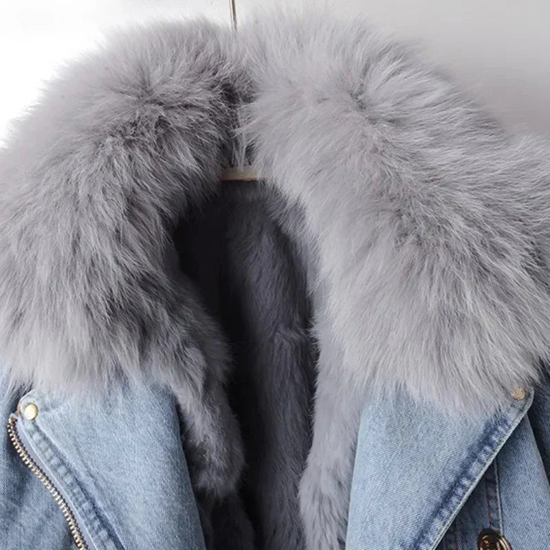 Phylicia | Jachetă din denim cu guler din blană artificială