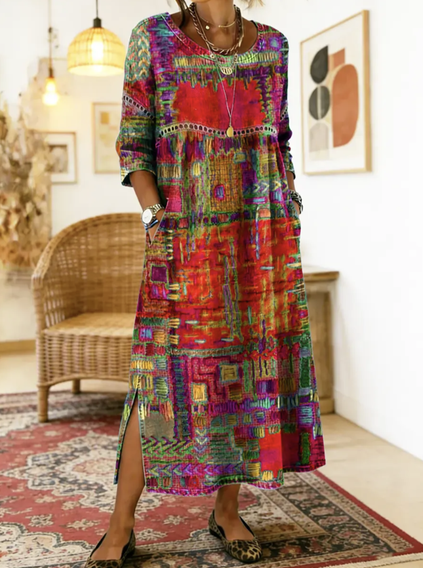 Sabine | Rochie din denim cu patchwork boem