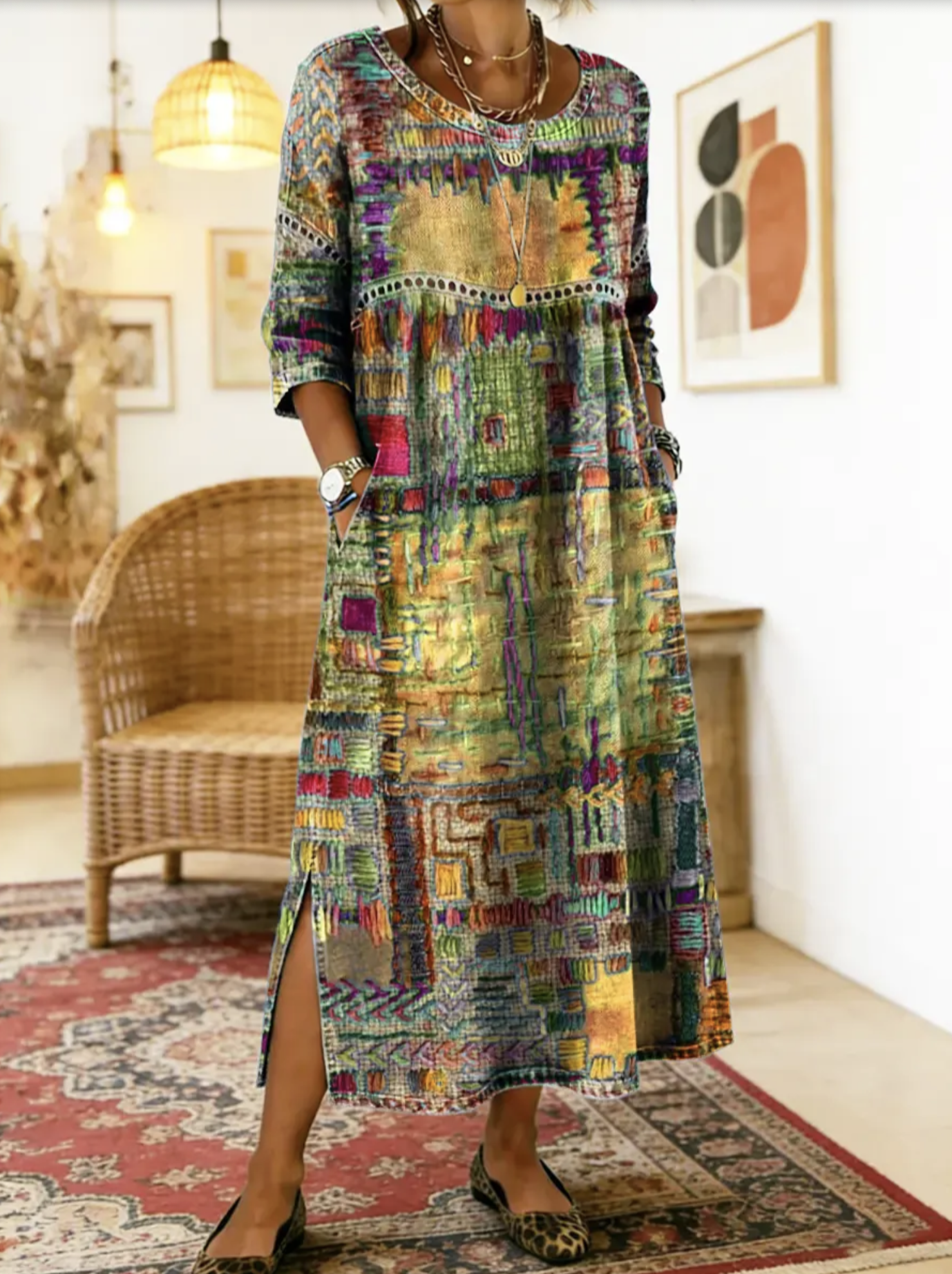 Sabine | Rochie din denim cu patchwork boem