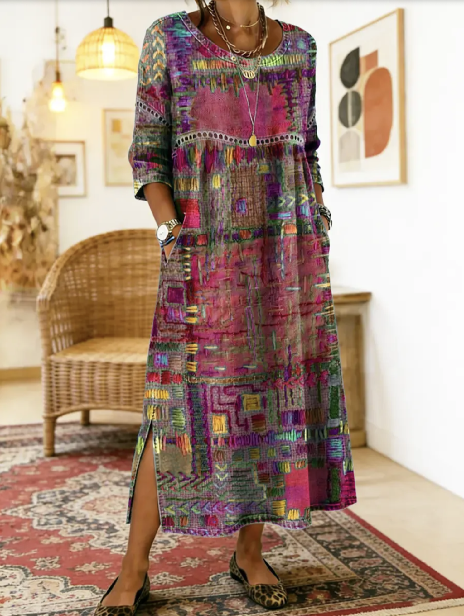 Sabine | Rochie din denim cu patchwork boem