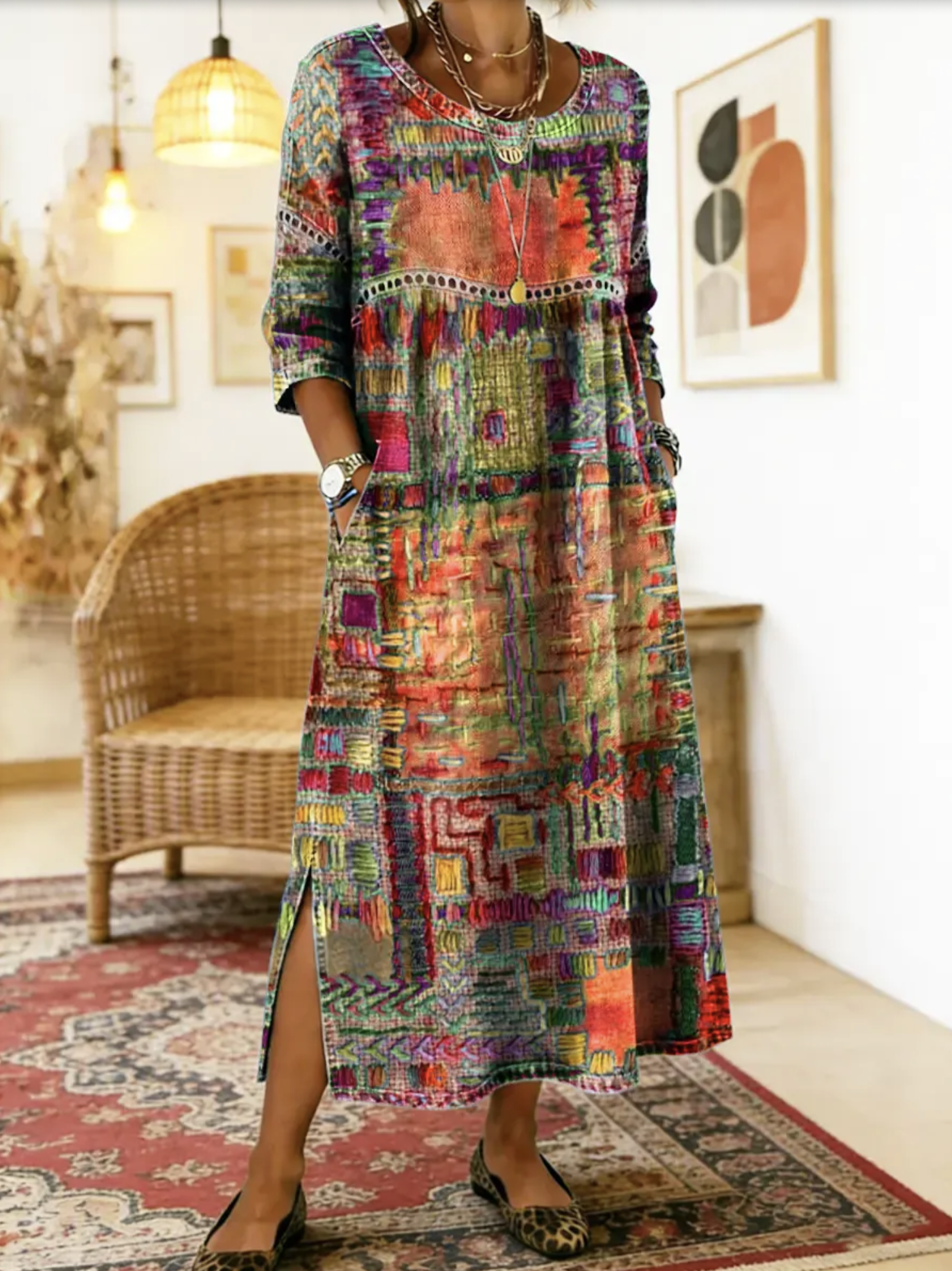 Sabine | Rochie din denim cu patchwork boem