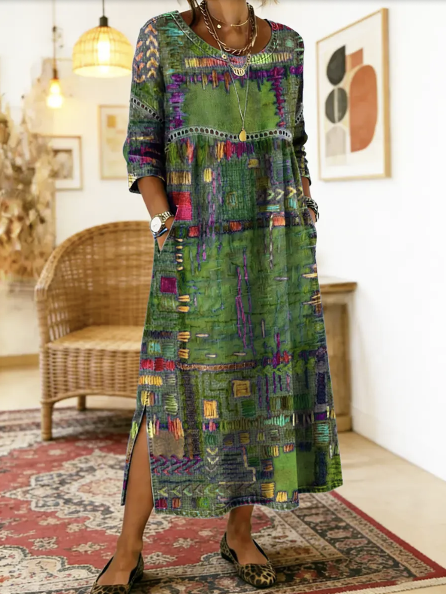Sabine | Rochie din denim cu patchwork boem