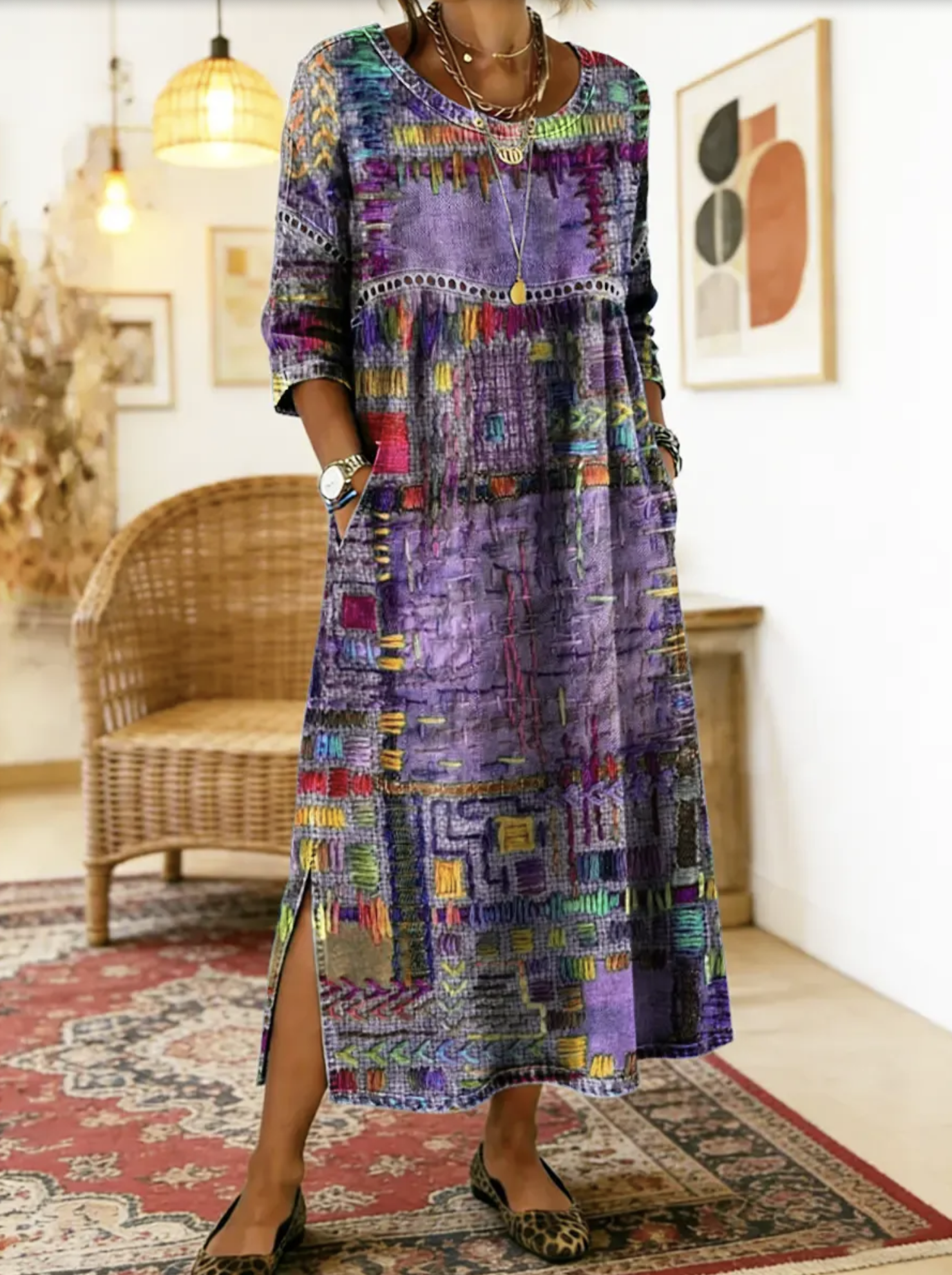 Sabine | Rochie din denim cu patchwork boem