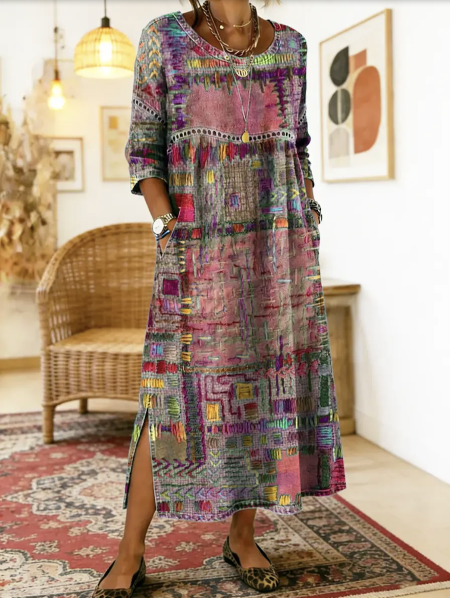 Sabine | Rochie din denim cu patchwork boem