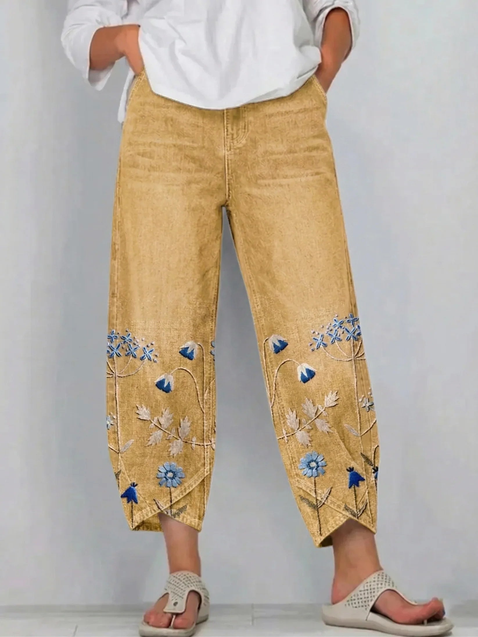 Aven | Pantaloni casual cu broderie