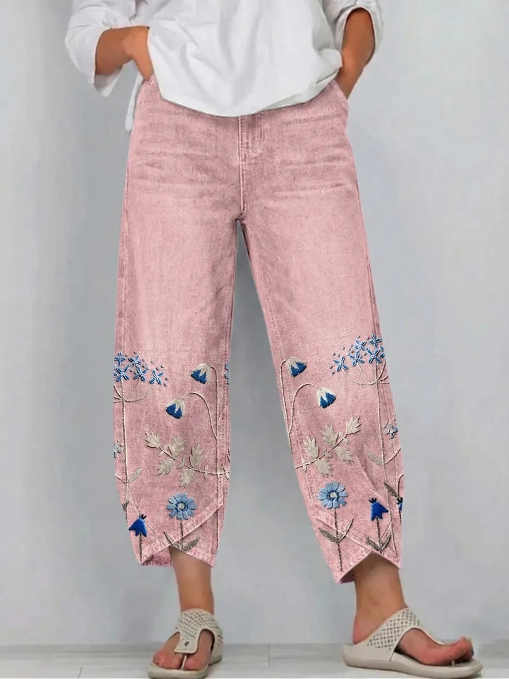 Aven | Pantaloni casual cu broderie