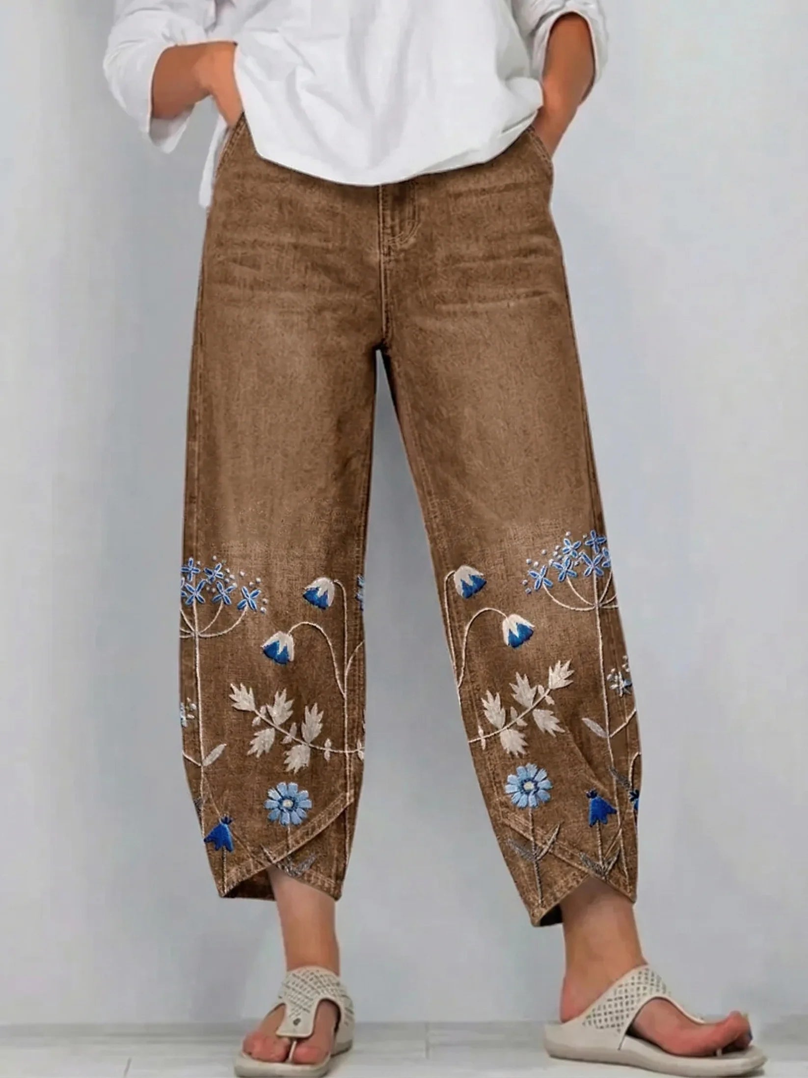 Aven | Pantaloni casual cu broderie
