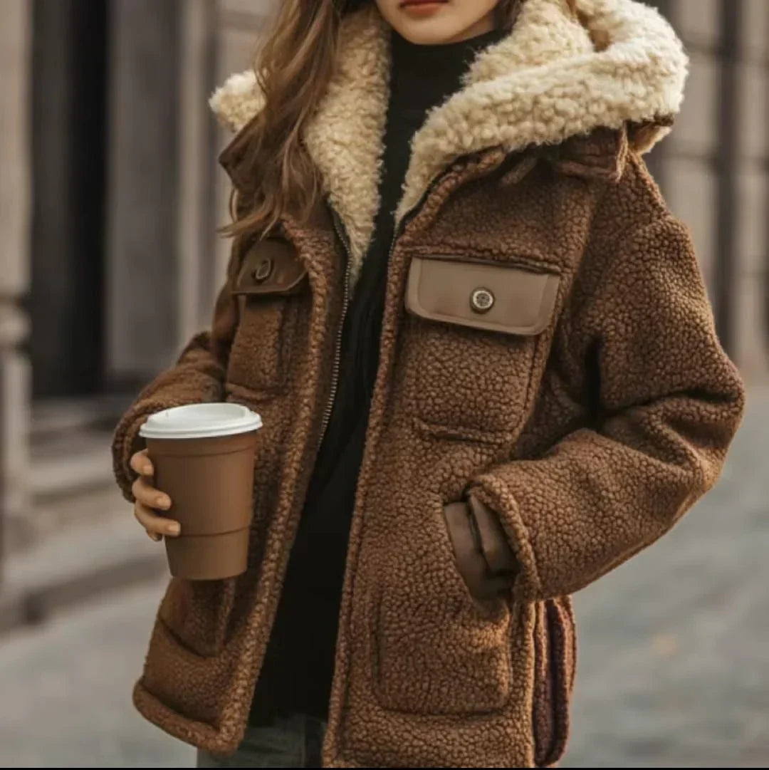 Ginevra | Geacă călduroasă din teddy cu guler îmblănit
