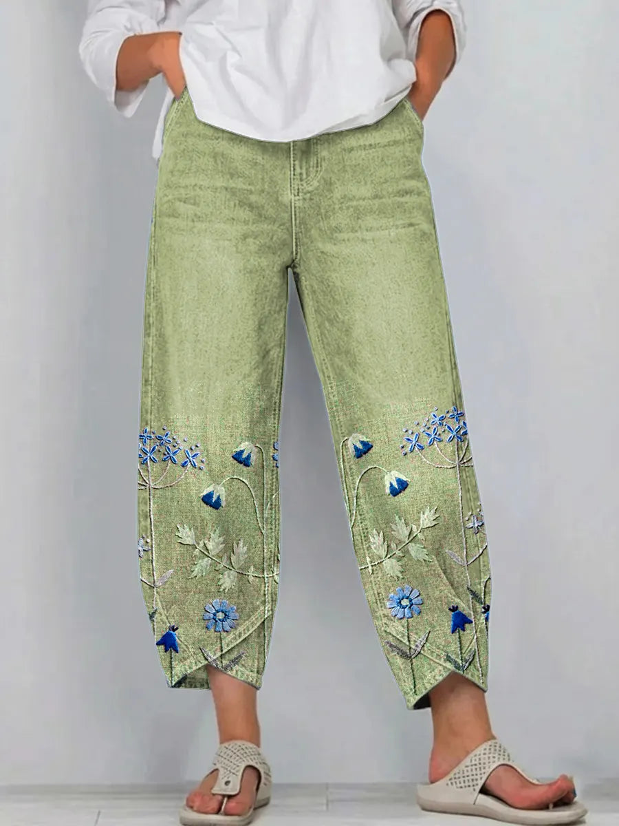 Aven | Pantaloni casual cu broderie