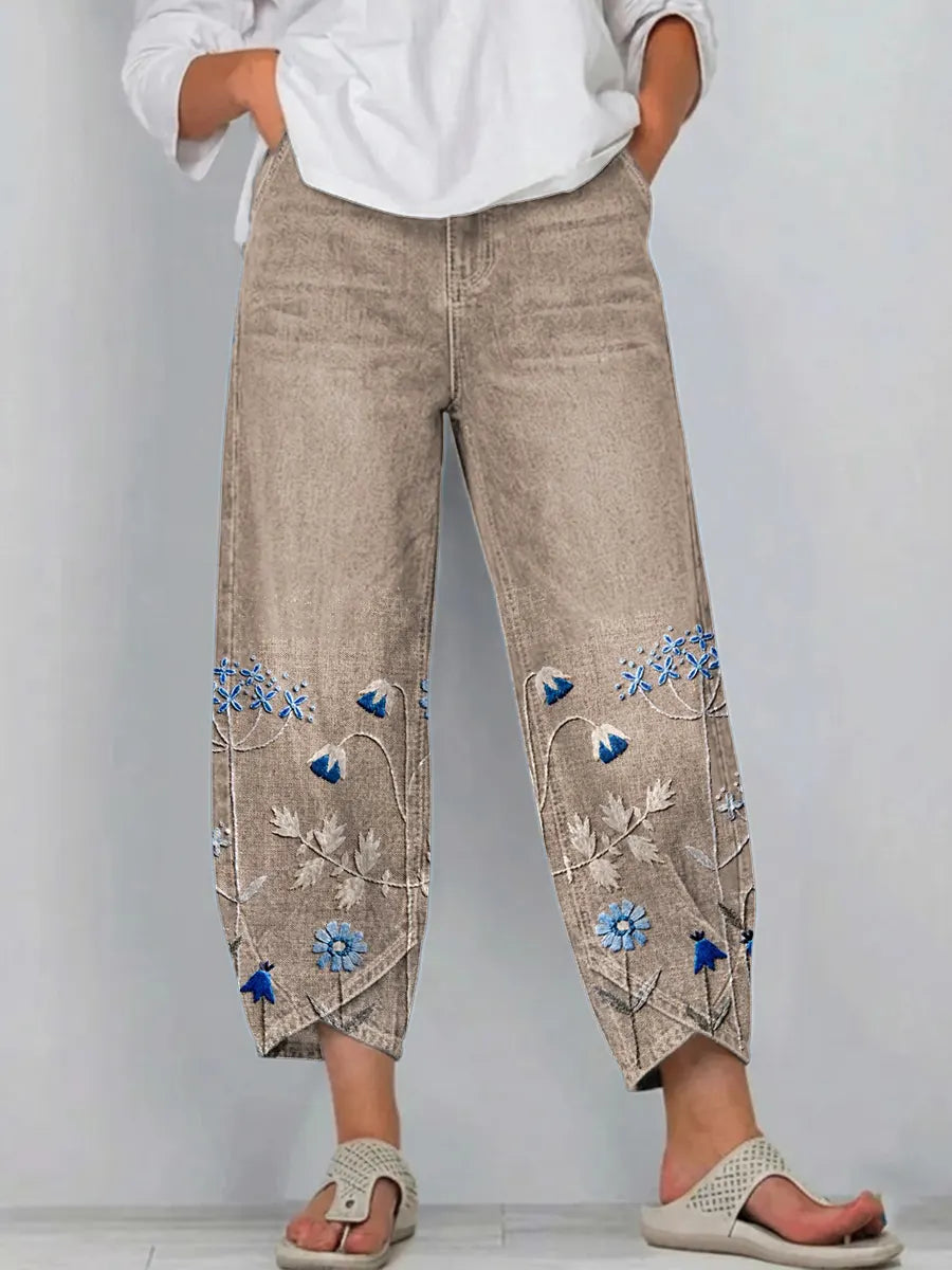 Aven | Pantaloni casual cu broderie