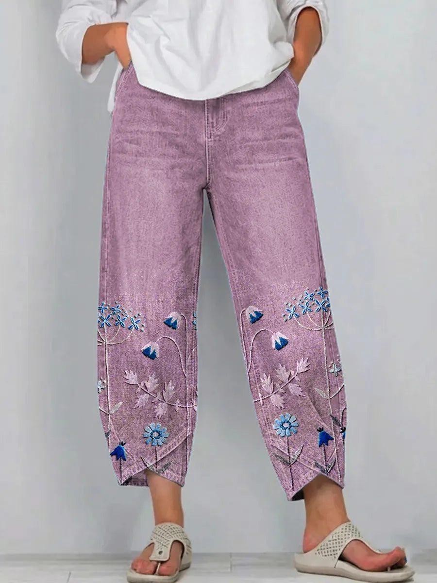 Aven | Pantaloni casual cu broderie