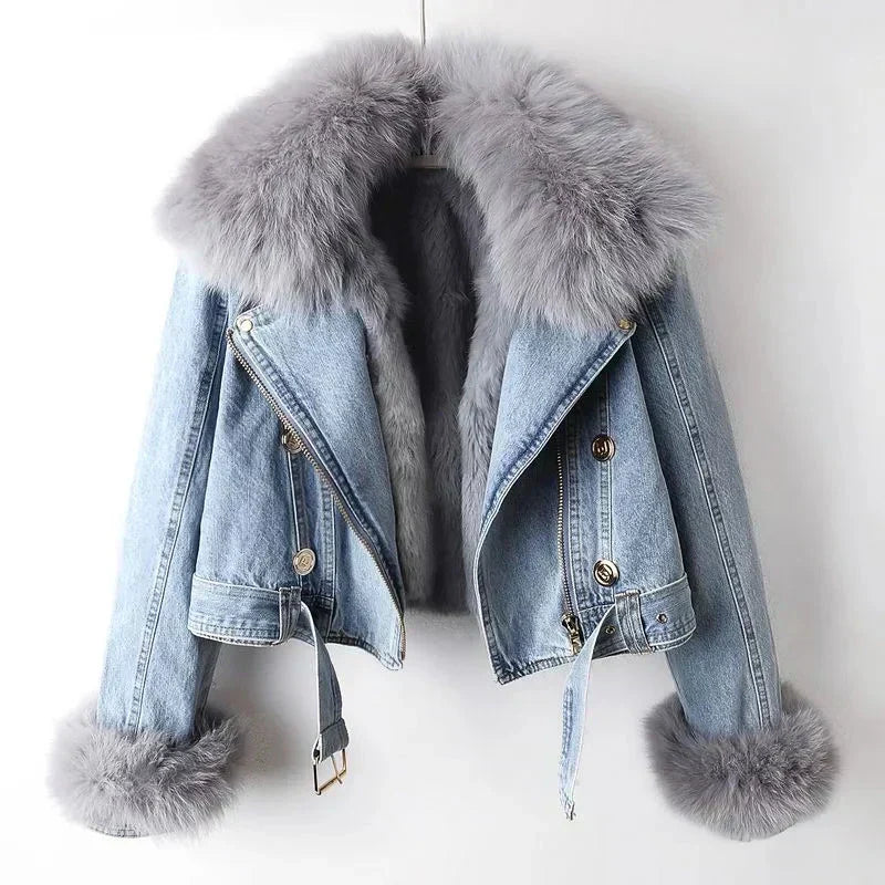 Phylicia | Jachetă din denim cu guler din blană artificială