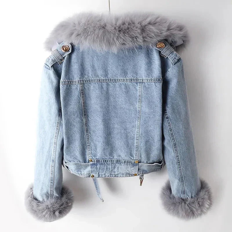 Phylicia | Jachetă din denim cu guler din blană artificială