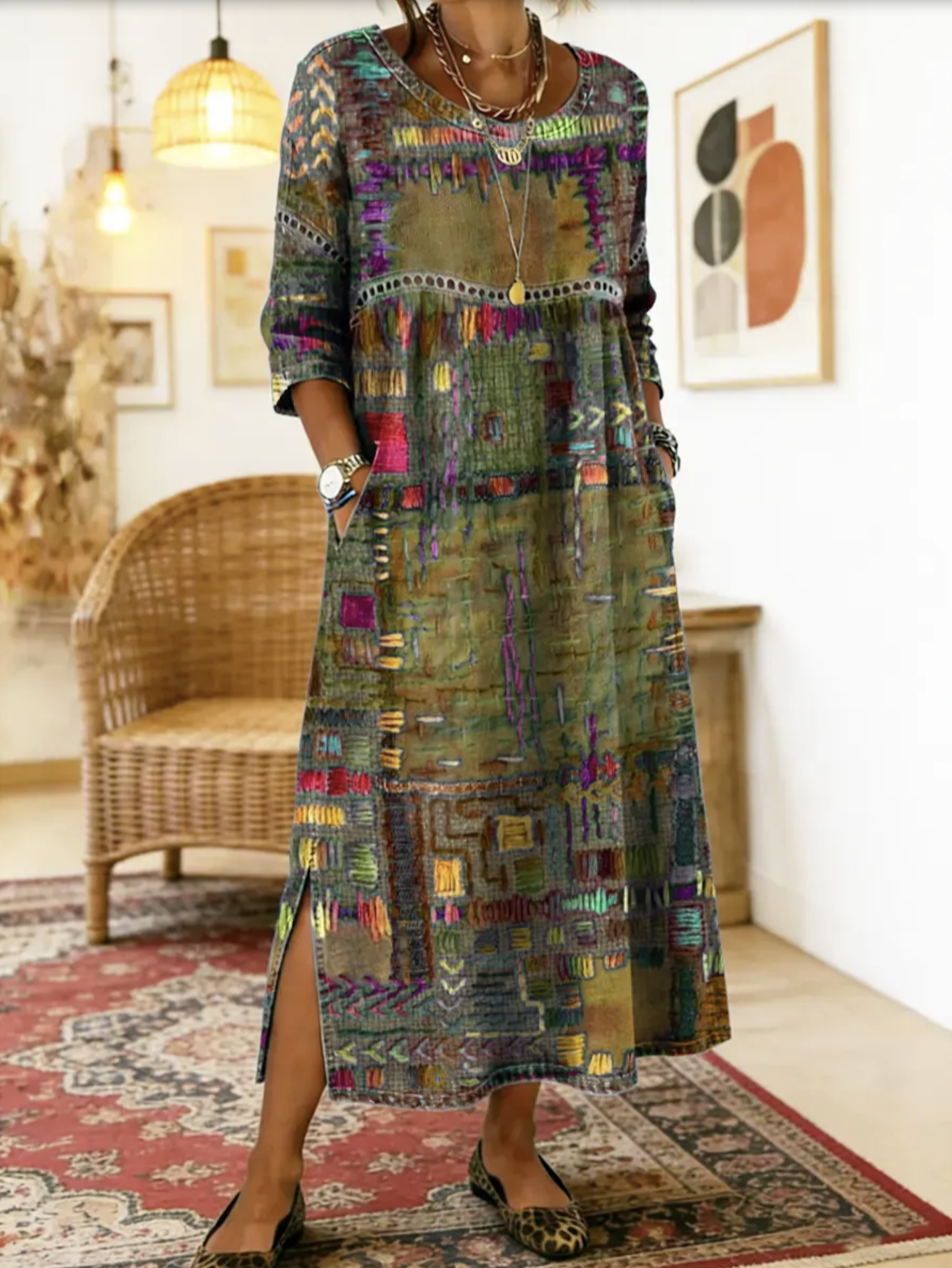 Sabine | Rochie din denim cu patchwork boem