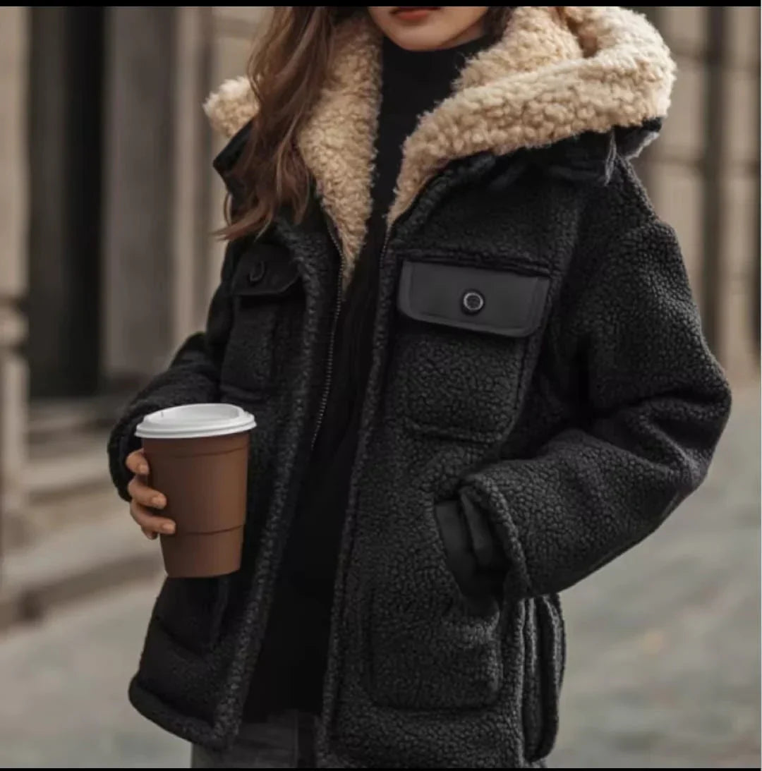 Ginevra | Geacă călduroasă din teddy cu guler îmblănit