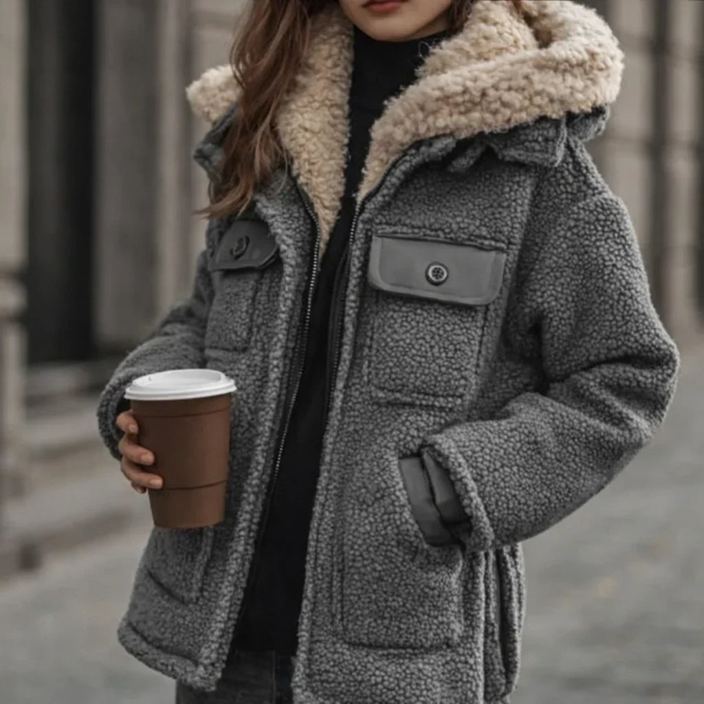 Ginevra | Geacă călduroasă din teddy cu guler îmblănit