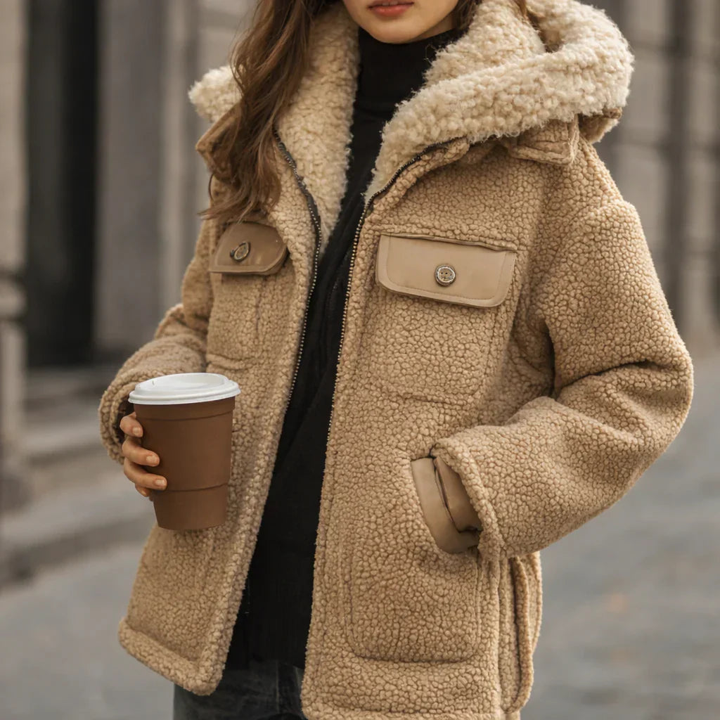 Ginevra | Geacă călduroasă din teddy cu guler îmblănit