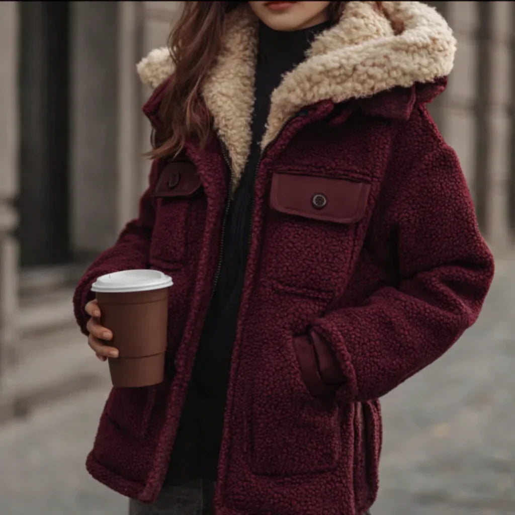 Ginevra | Geacă călduroasă din teddy cu guler îmblănit